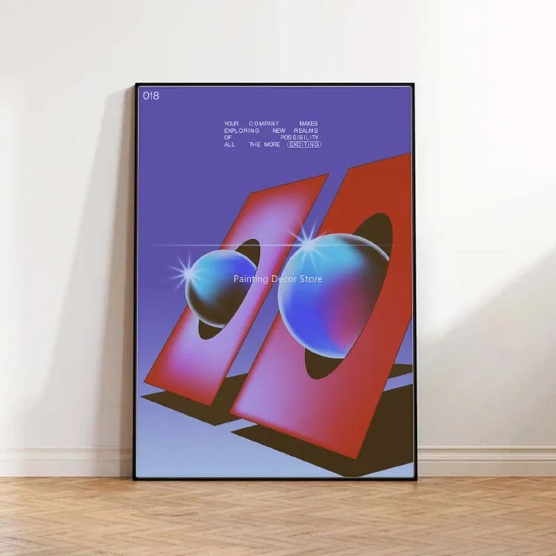 Plakat abstrakcyjny - kolorowy mid century Błękitny