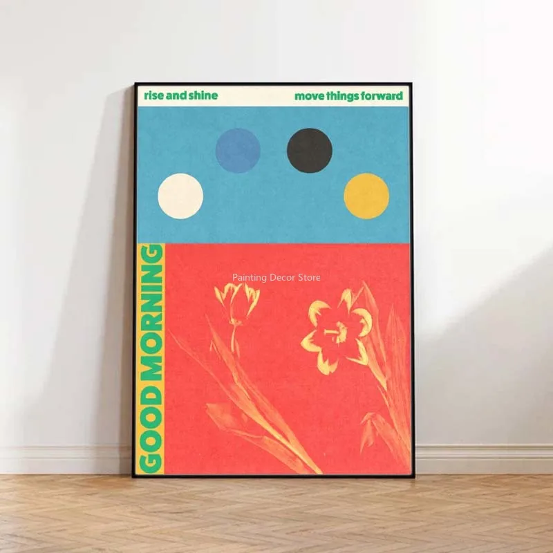 Plakat abstrakcyjny - kolorowy mid century Pomarańczowy