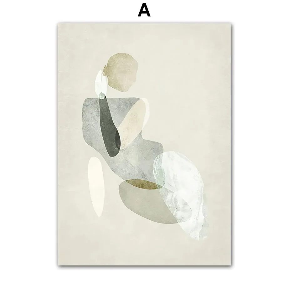 Plakat abstrakcyjny minimalistyczne liście i linie Biały