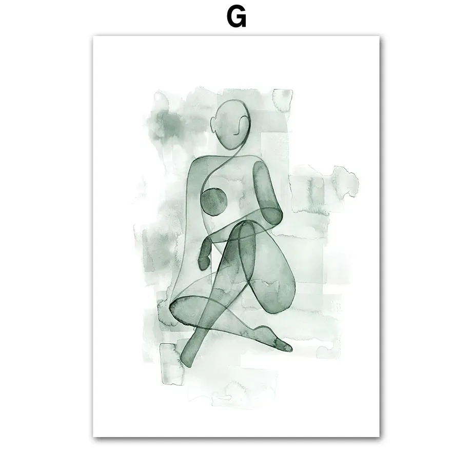 Plakat abstrakcyjny minimalistyczne liście i linie Zielony