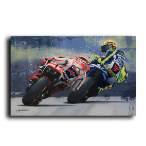 Motocykl nad morzem - abstrakcyjny plakat olejny Biały