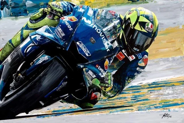 Abstrakcyjny plakat z motocyklem nad morzem Wzór 3