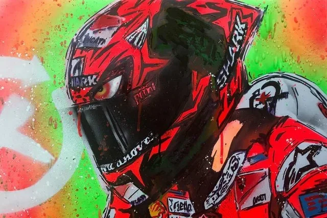 Abstrakcyjny plakat z motocyklem nad morzem Wzór 4