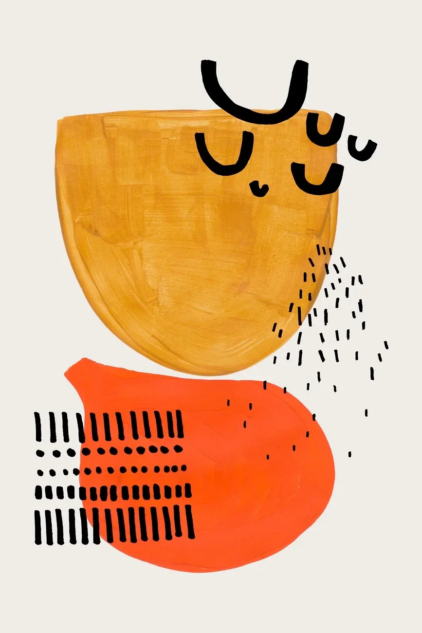 Plakat abstrakcyjny pociągnięcia pędzla mid-century Fioletowy/фиолетовый