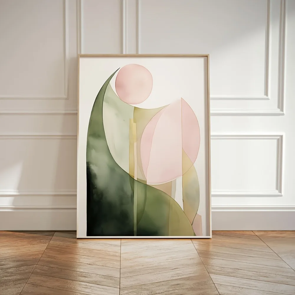 Abstrakcyjna grafika roślinna zielono-różowa Wzór 2