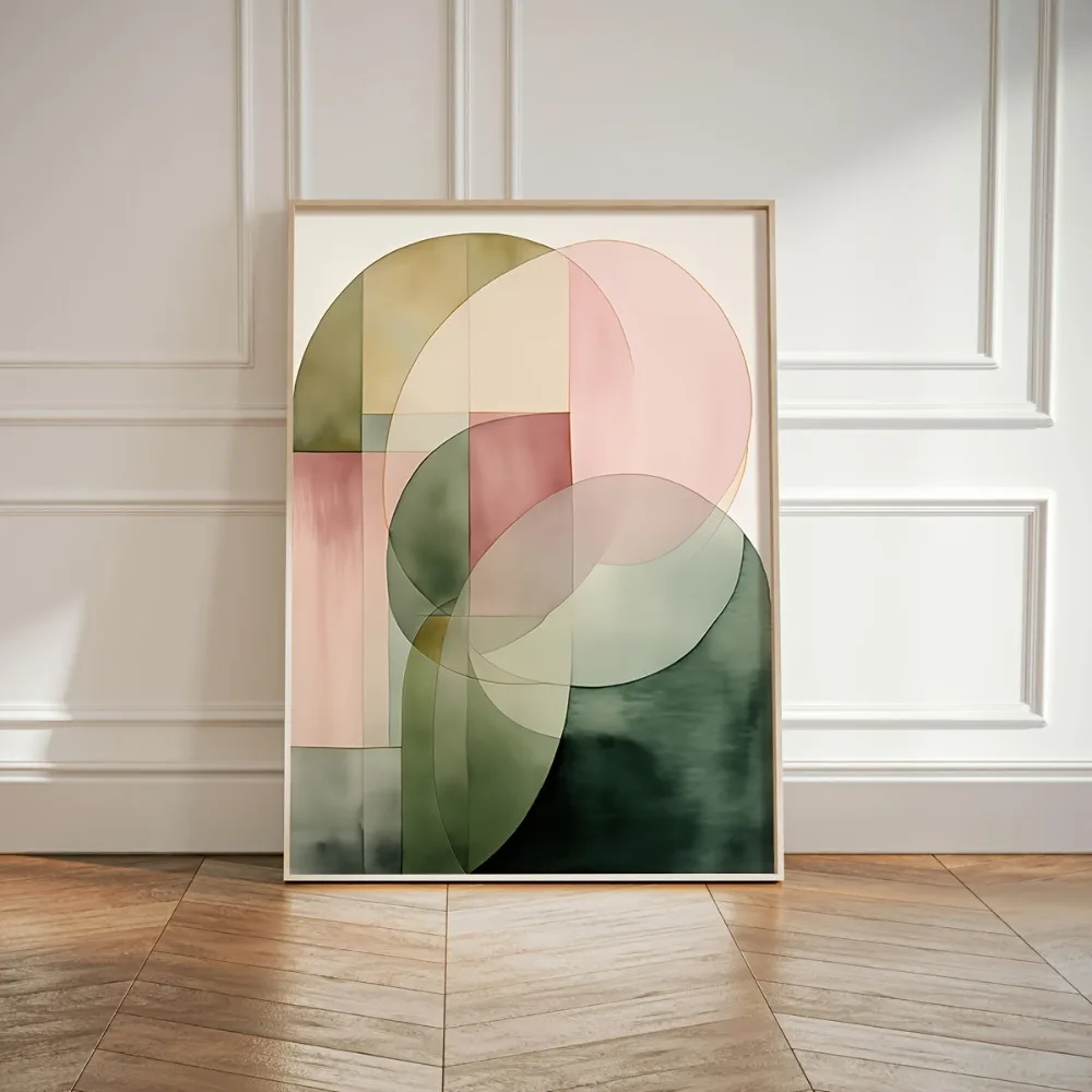 Abstrakcyjna grafika roślinna zielono-różowa Wzór 4