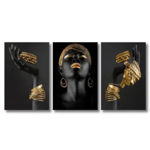 Plakat afrykańskie kobiety ze złotą biżuterią zestaw 3 3pcs