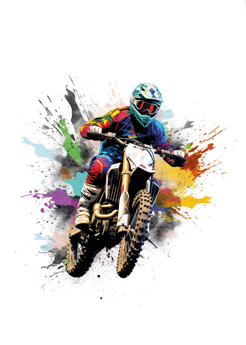 Akwarelowy plakat z motocyklem motocross Biały