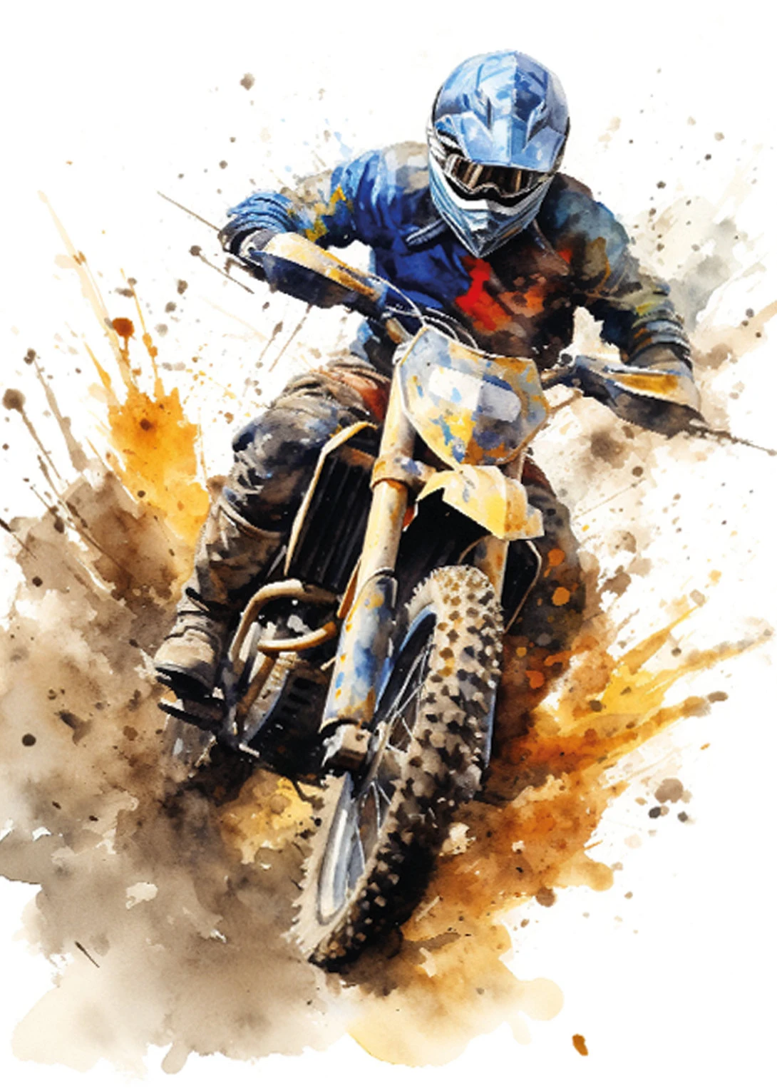 Akwarelowy plakat z motocyklem motocross Czarny