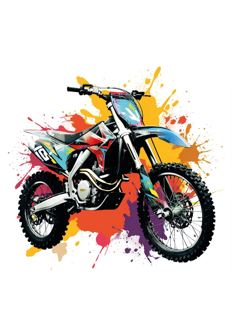Akwarelowy plakat z motocyklem motocross Czerwony