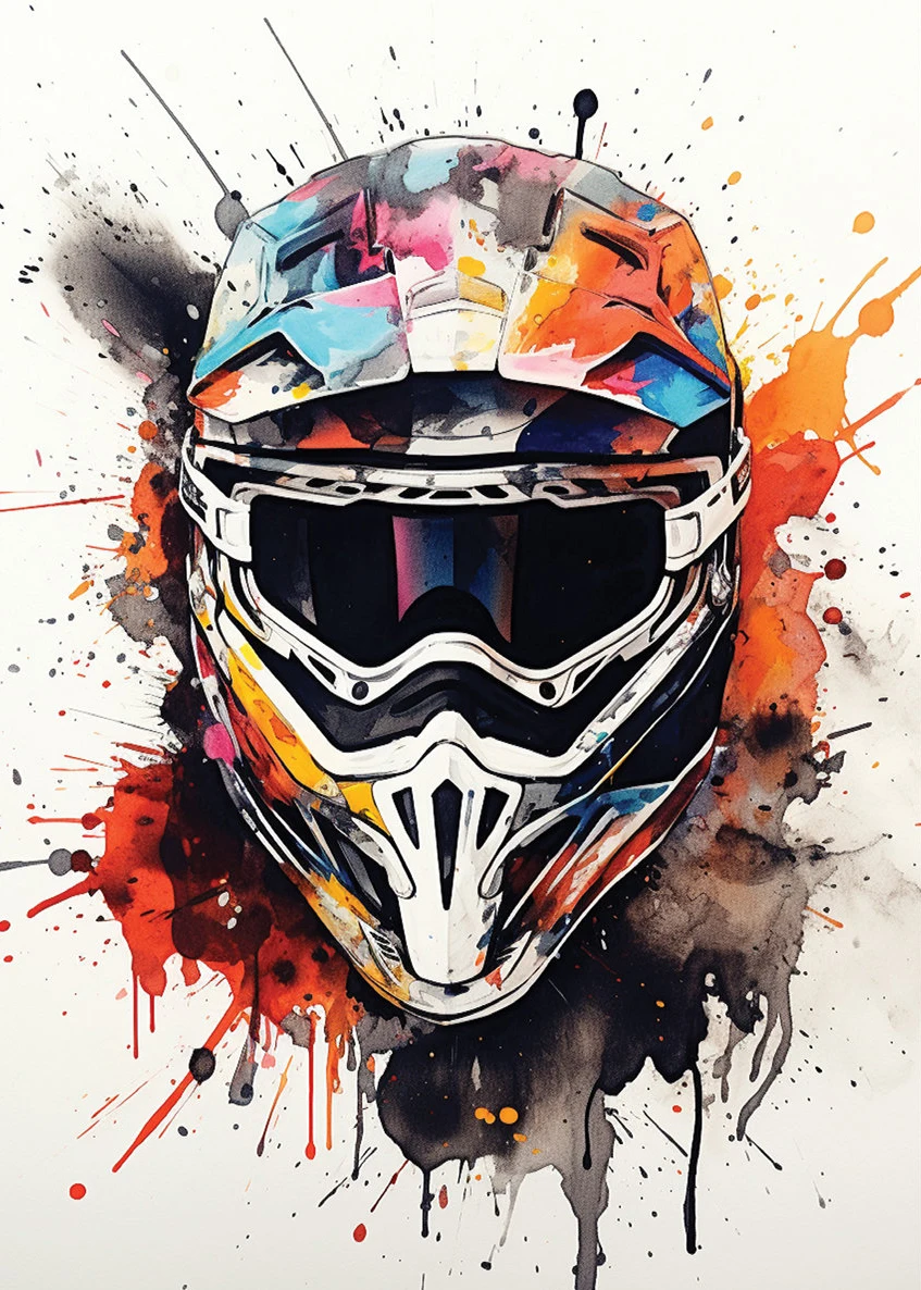 Akwarelowy plakat z motocyklem motocross Fioletowy
