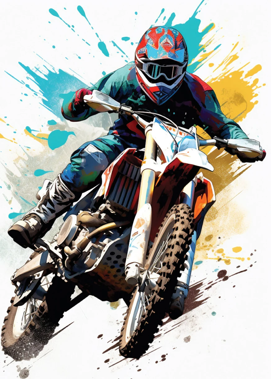 Akwarelowy plakat z motocyklem motocross Granatowy