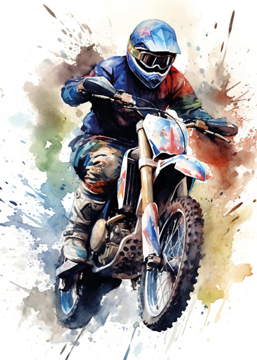 Akwarelowy plakat z motocyklem motocross Jasnozielony