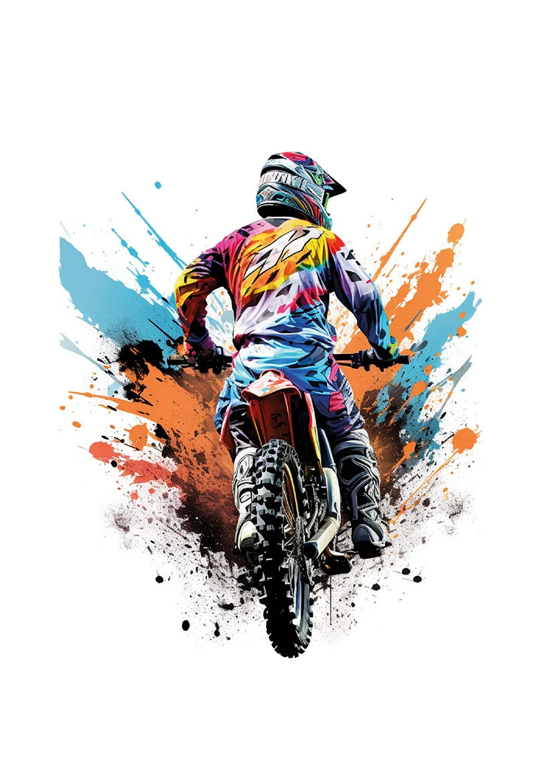 Akwarelowy plakat z motocyklem motocross żółty