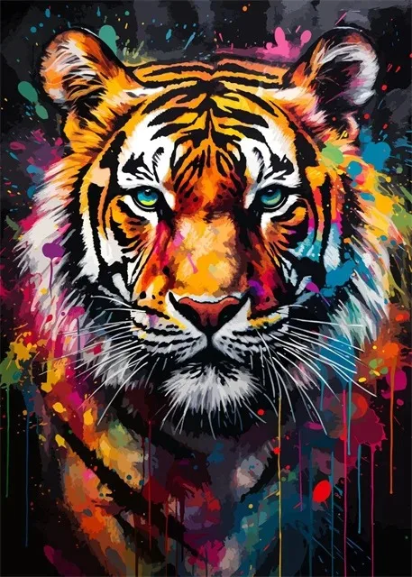 Plakat akwarelowe dzikie zwierzęta lew tygrys panda Niebieski