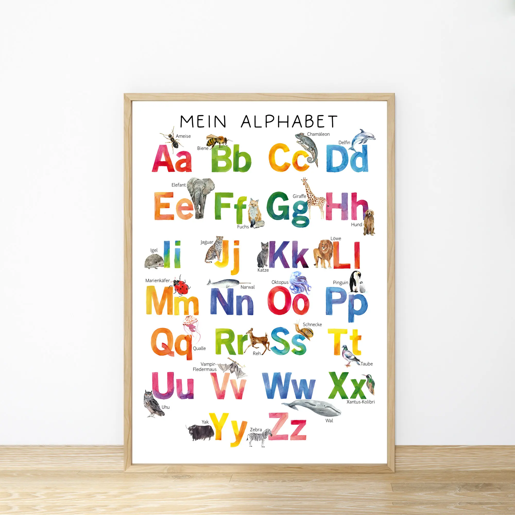 Plakat edukacyjny z alfabetem dla dzieci żółty