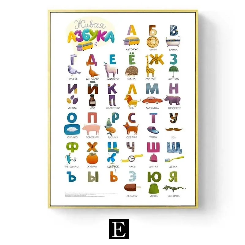 Plakat edukacyjny z alfabetem i zwierzętami do pokoju dziecka Fioletowy