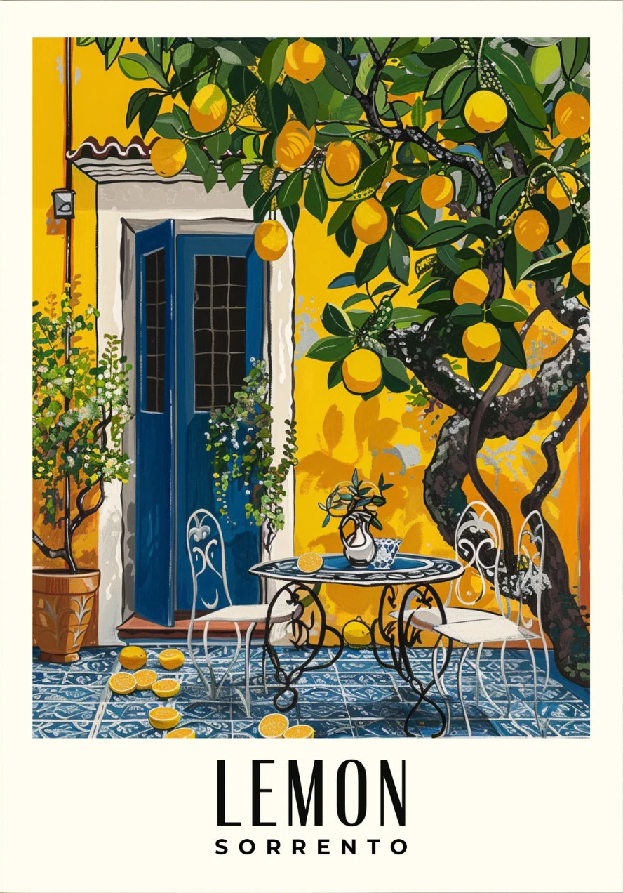 Amalfi i cytryny - plakat śródziemnomorski Biały