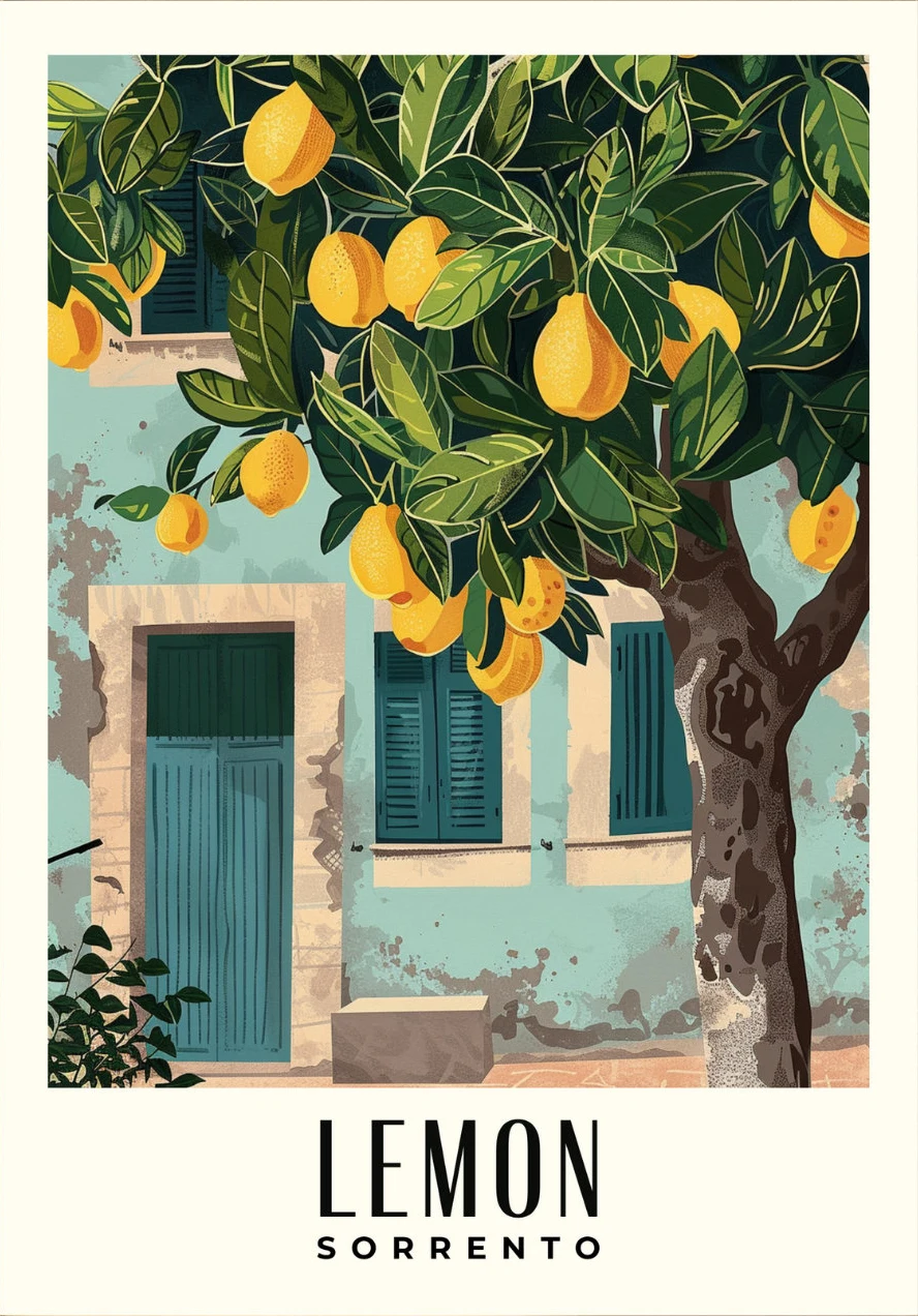 Amalfi i cytryny - plakat śródziemnomorski Burgundia