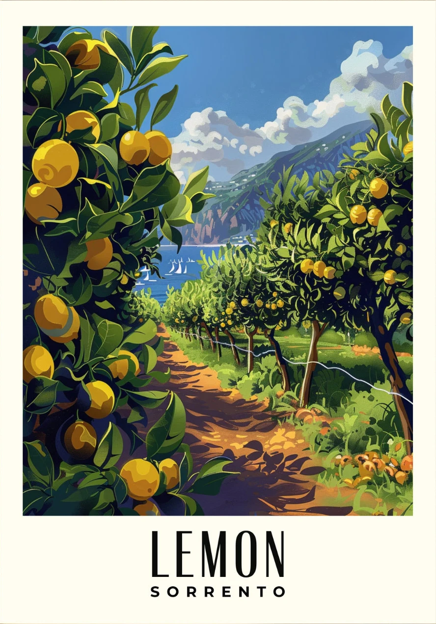 Amalfi i cytryny - plakat śródziemnomorski Czerwony