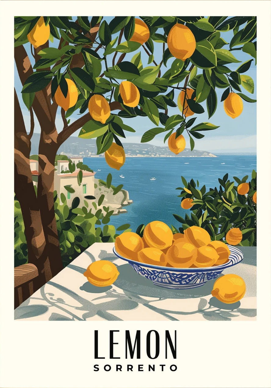 Amalfi i cytryny - plakat śródziemnomorski Jasnoszary