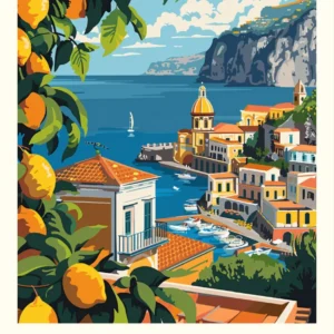 Amalfi i cytryny - plakat śródziemnomorski Zielony