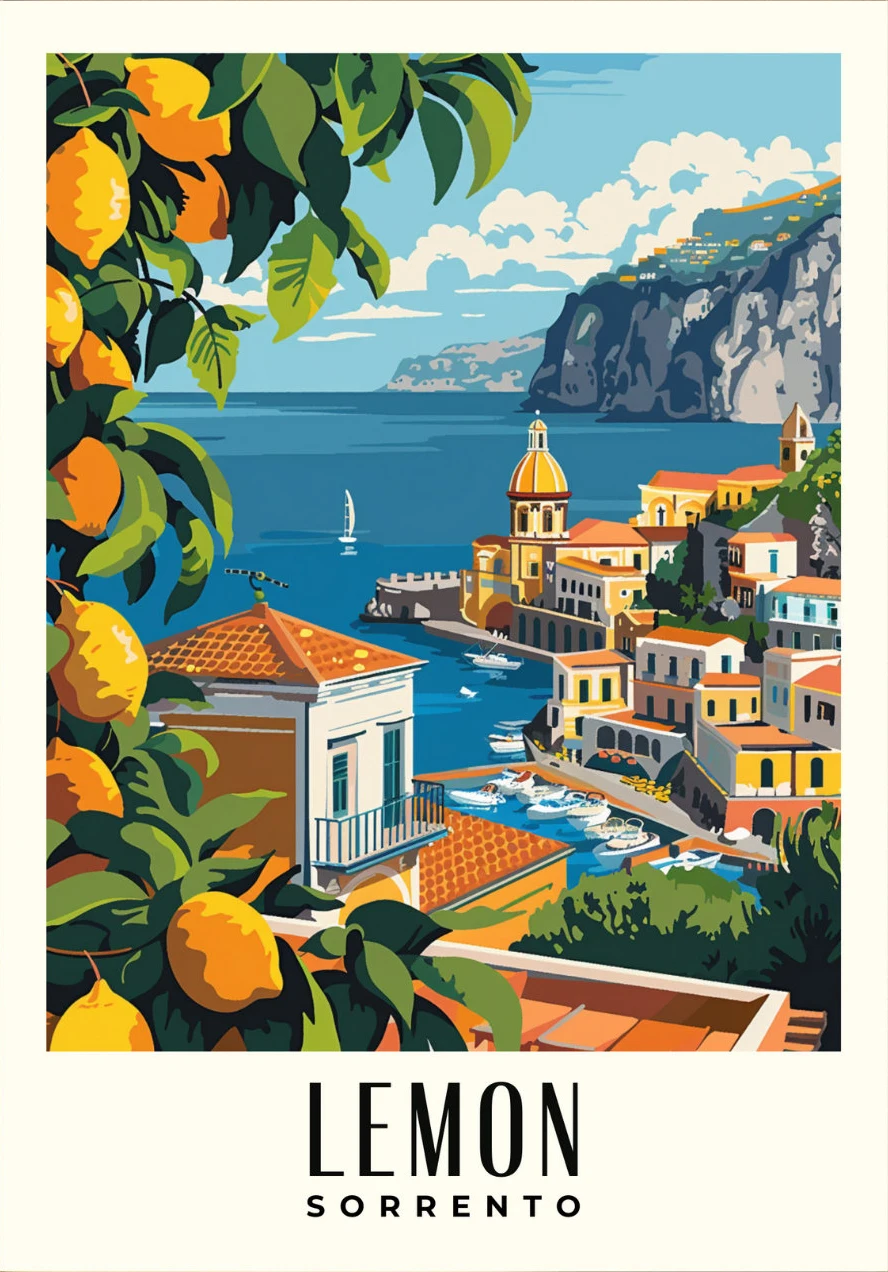 Amalfi i cytryny - plakat śródziemnomorski Zielony