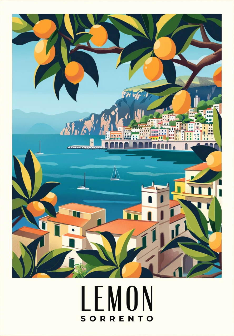 Amalfi i cytryny - plakat śródziemnomorski żółty