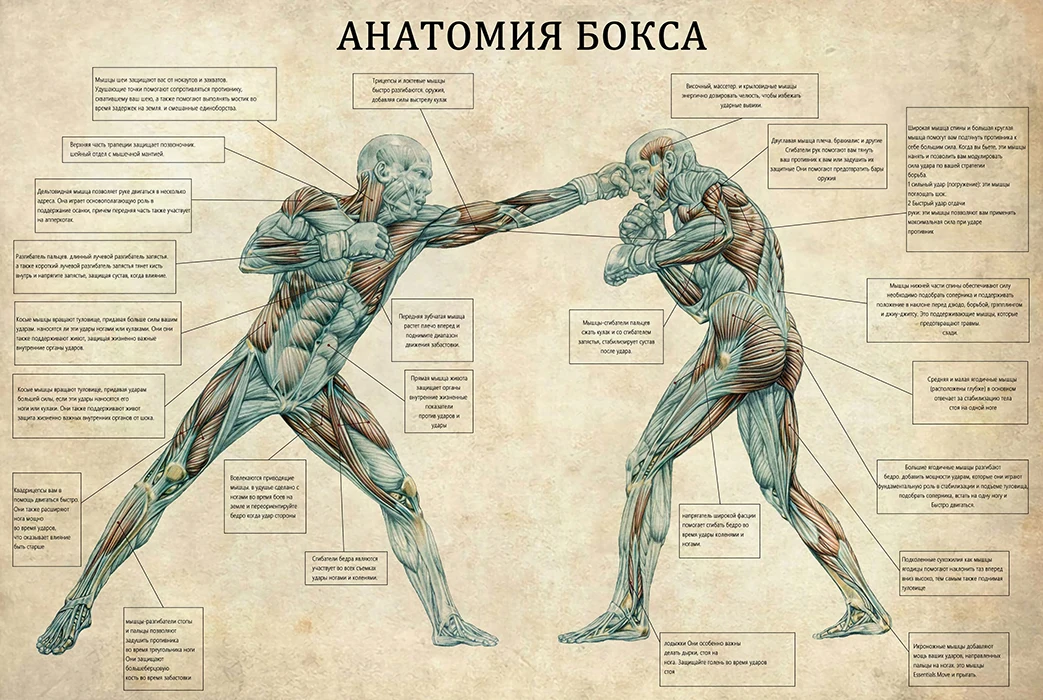 Plakat anatomia boksera vintage do siłowni Wzór 5