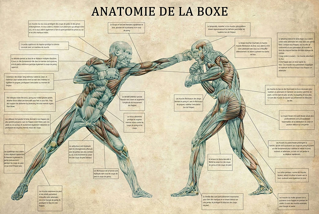Plakat anatomia boksera vintage do siłowni Wzór 7