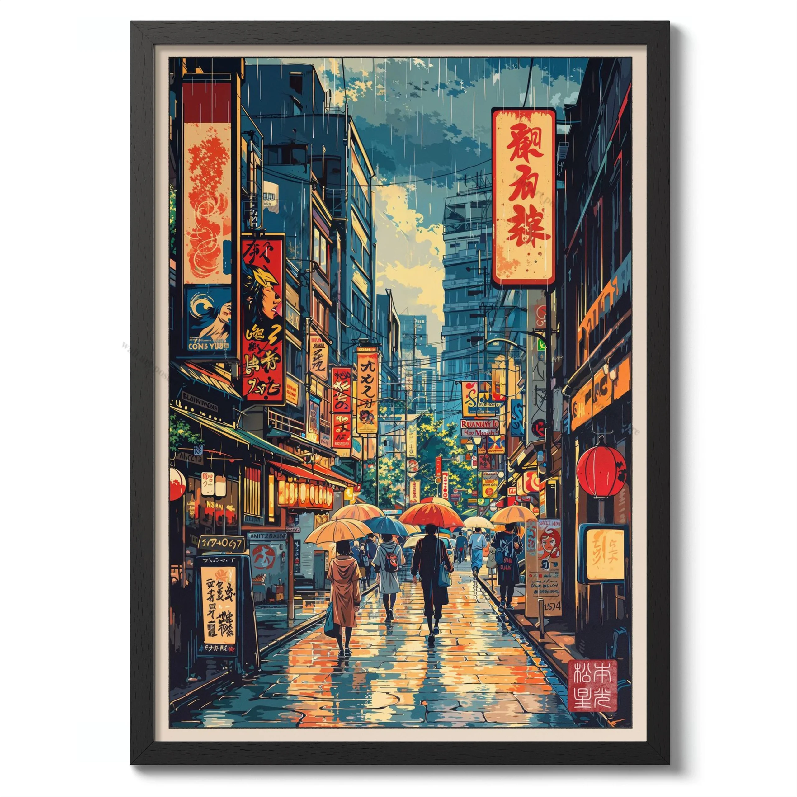 Plakat anime - deszczowe Tokio Wzór 3