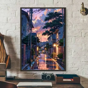 Plakat anime - japońska scena uliczna w stylu HD Wielo