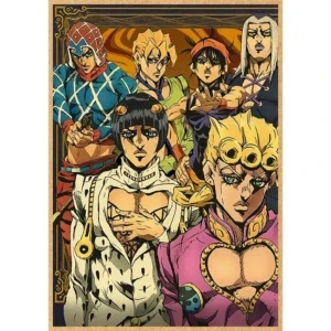 Plakat anime JoJo's Bizarre Adventure - vintage Srebrny