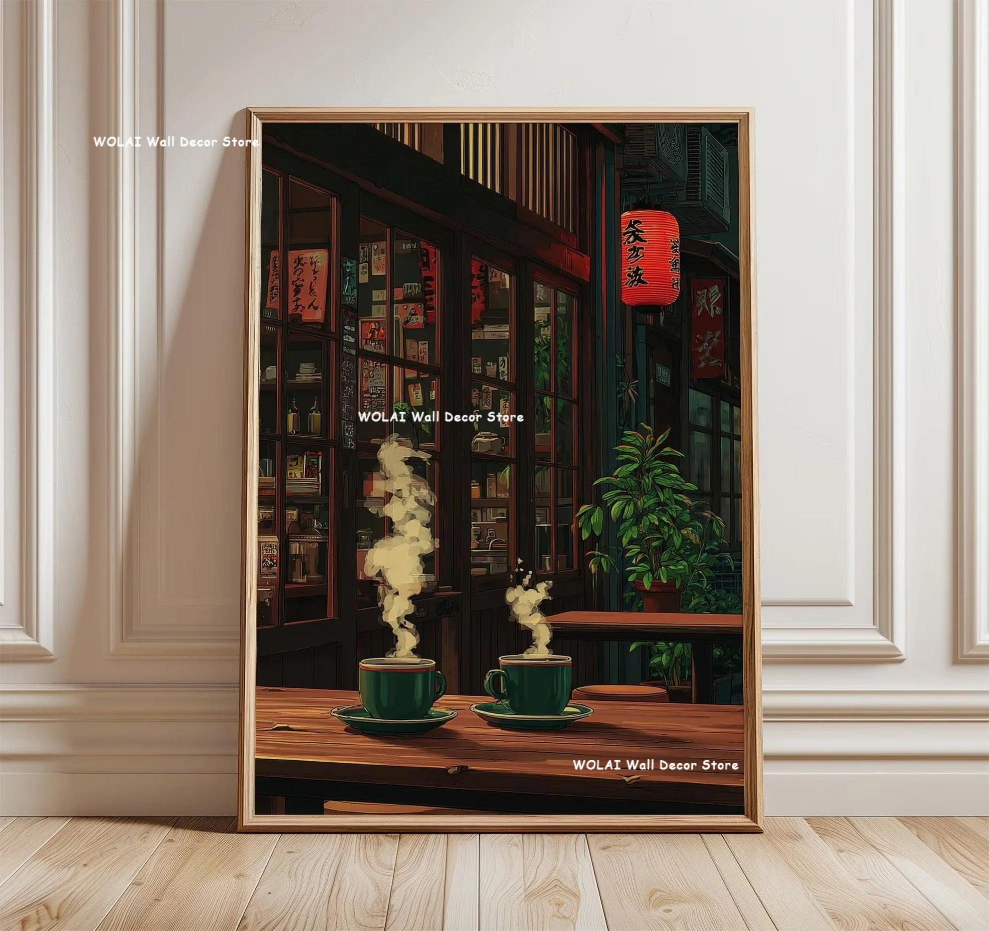 Plakat anime - kawiarnia i rower w stylu Ghibli Brązowy