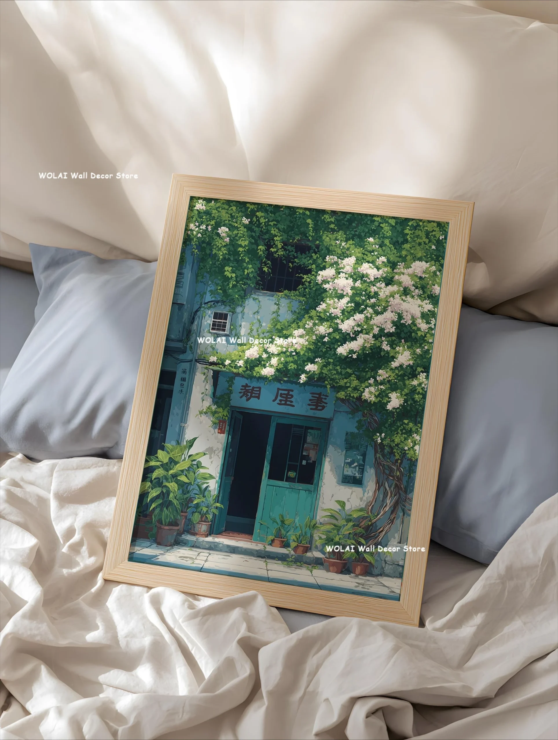 Plakat anime - kawiarnia i rower w stylu Ghibli Kawa