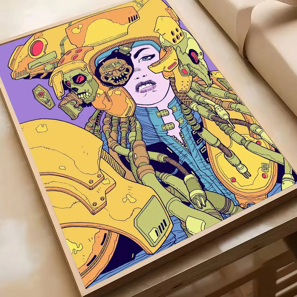 Plakat z grafiką anime i komiksu w stylu retro Hei 2