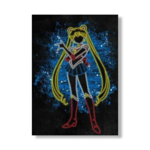 Plakat anime neon dziewczyna z kotem Wzór 1