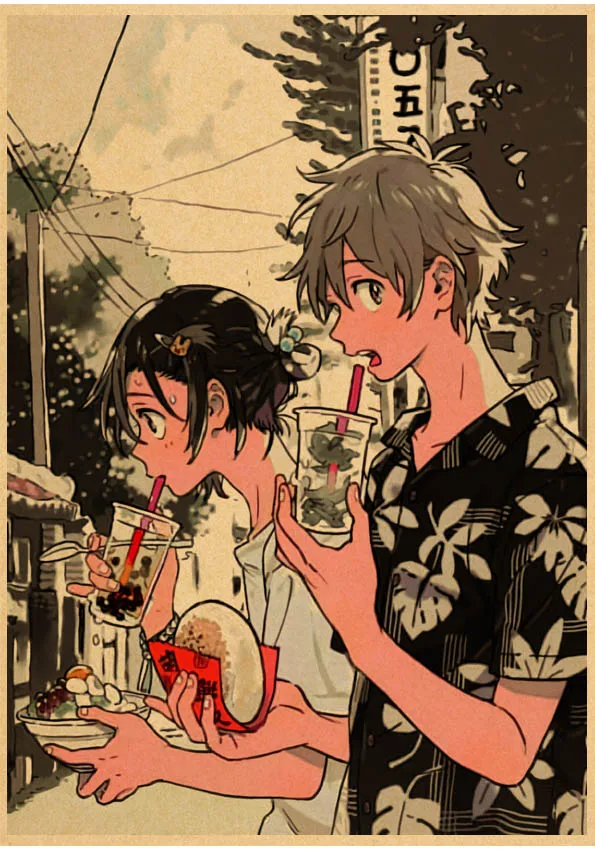 Umibe No Etranger - plakat anime w stylu retro Niebieski