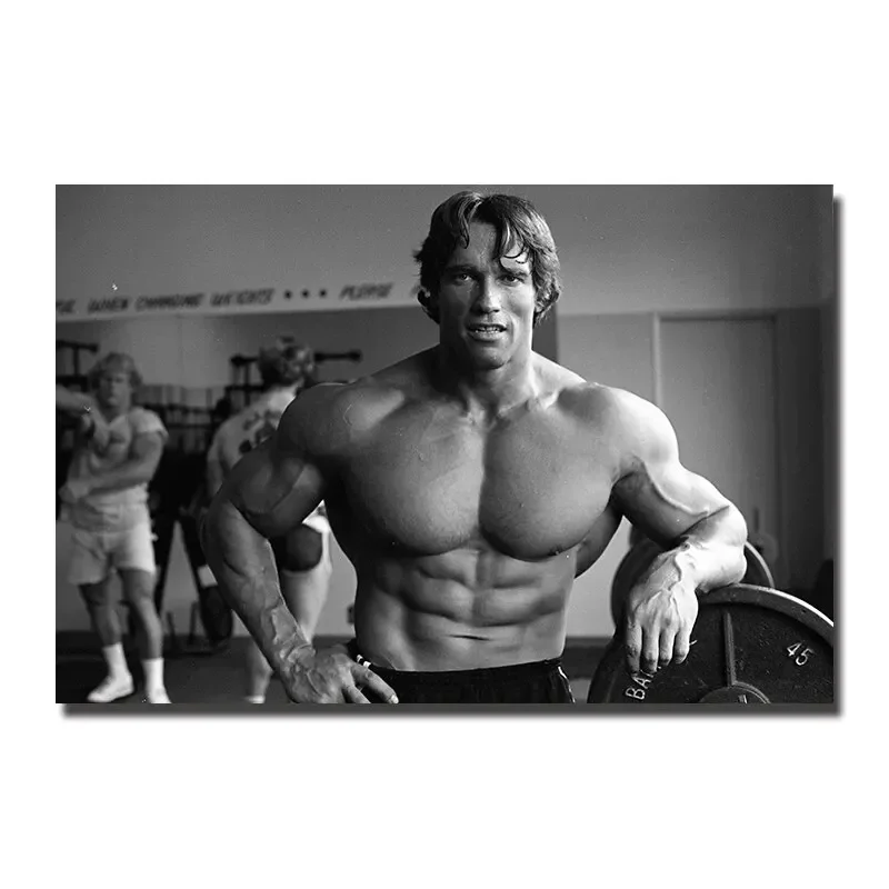 Plakat Arnold Schwarzenegger cytat motywacyjny Jasnoszary