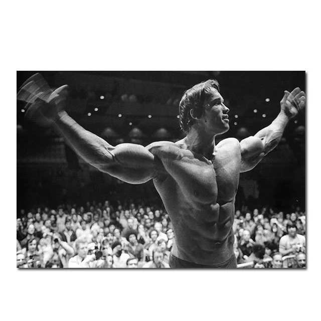 Plakat Arnold Schwarzenegger - motywacja fitness Niebieski