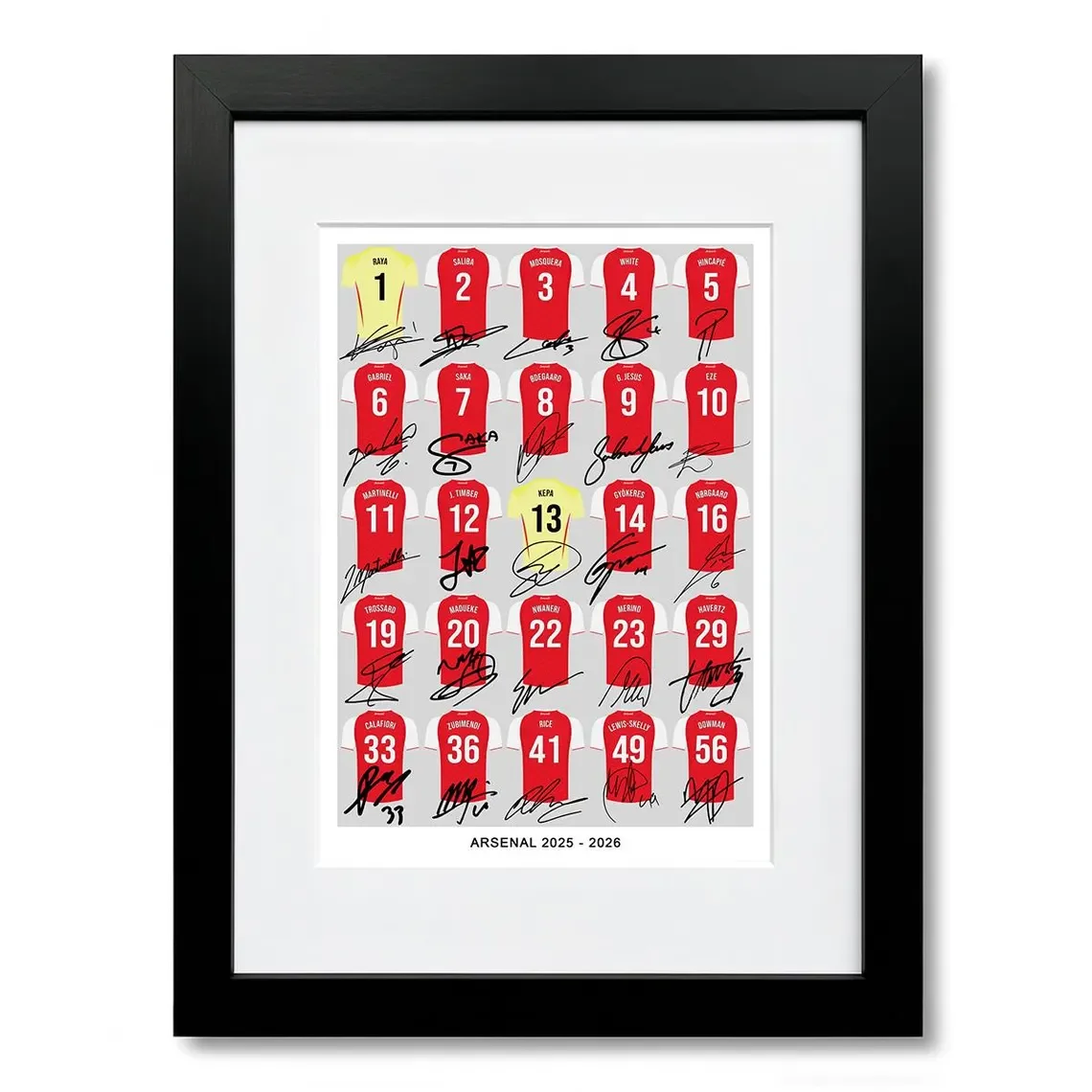 Plakat Arsenal 2025/2026 - kolaż koszulek graczy Wzór 2