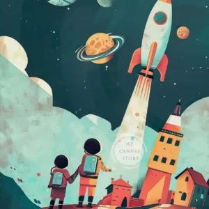 Plakat na płótnie Astronauta i Galaktyka Pomarańczowy