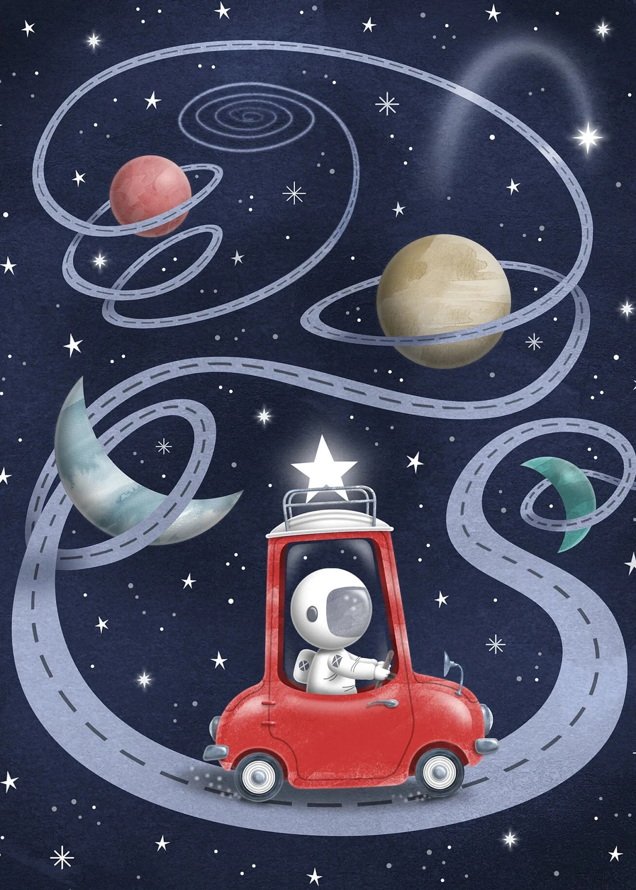 Plakat astronauta i gwiazdy do pokoju dziecięcego Brązowy