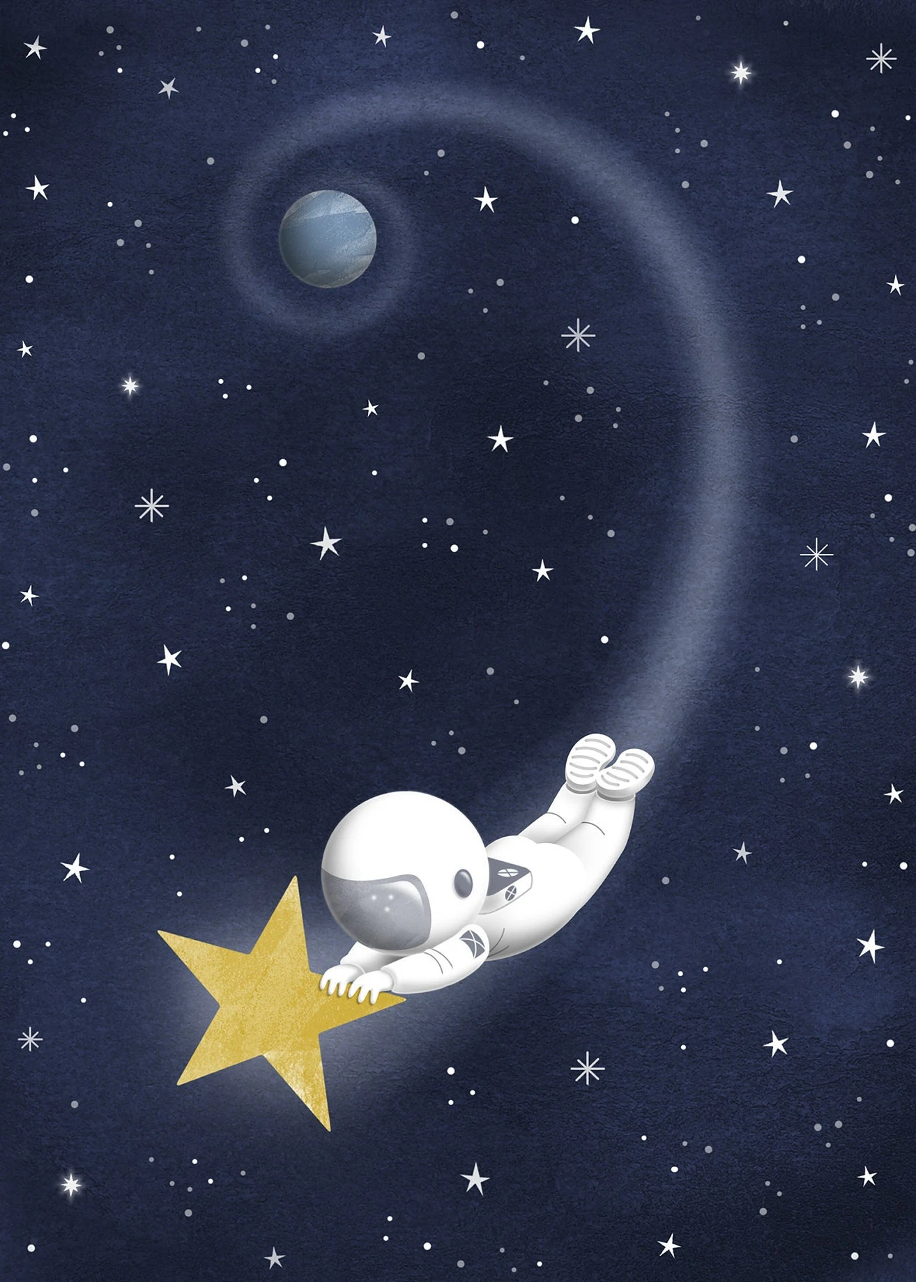 Plakat astronauta i gwiazdy do pokoju dziecięcego Granatowy