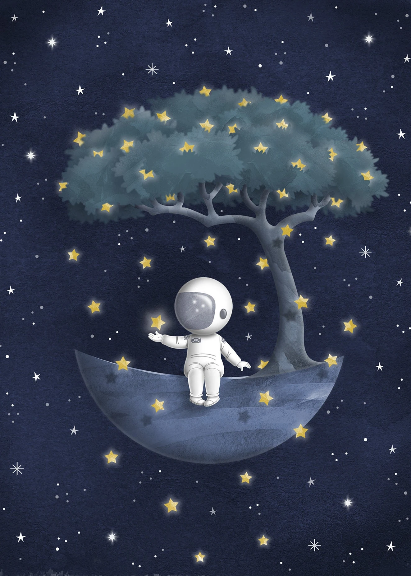 Plakat astronauta i gwiazdy do pokoju dziecięcego Jasny