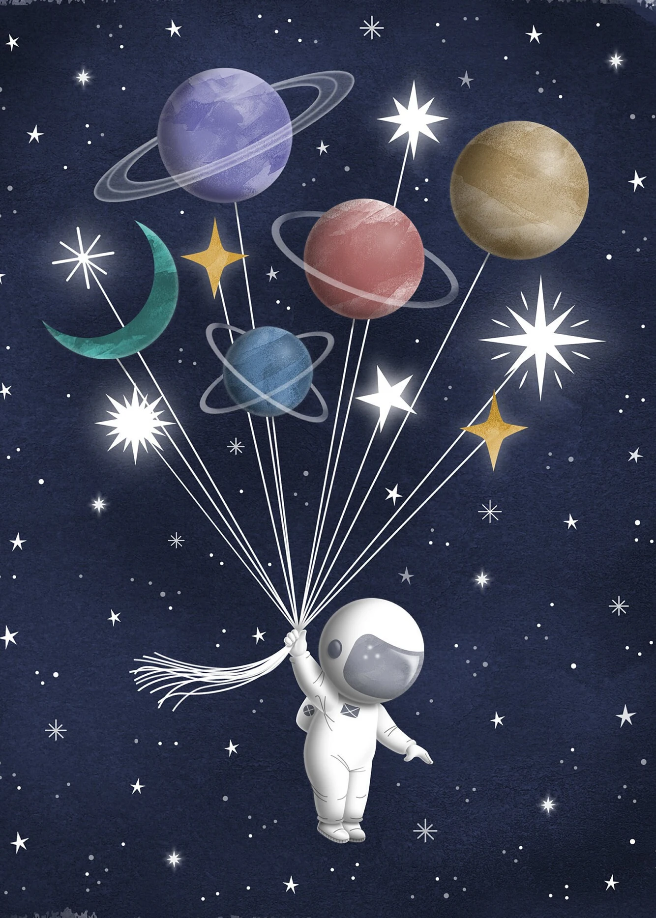 Plakat astronauta i gwiazdy do pokoju dziecięcego Niebieski