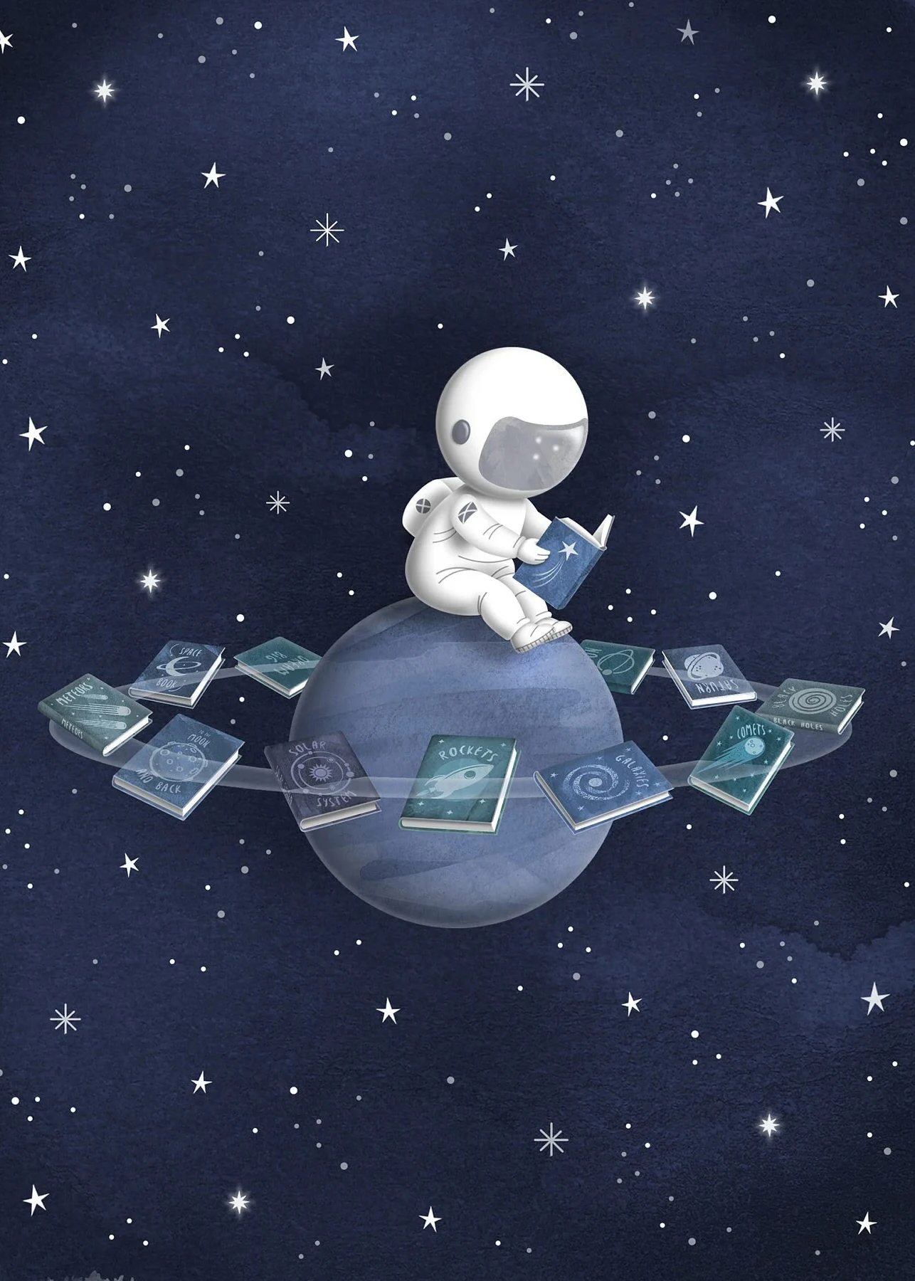 Plakat astronauta i gwiazdy do pokoju dziecięcego Pomarańczowy
