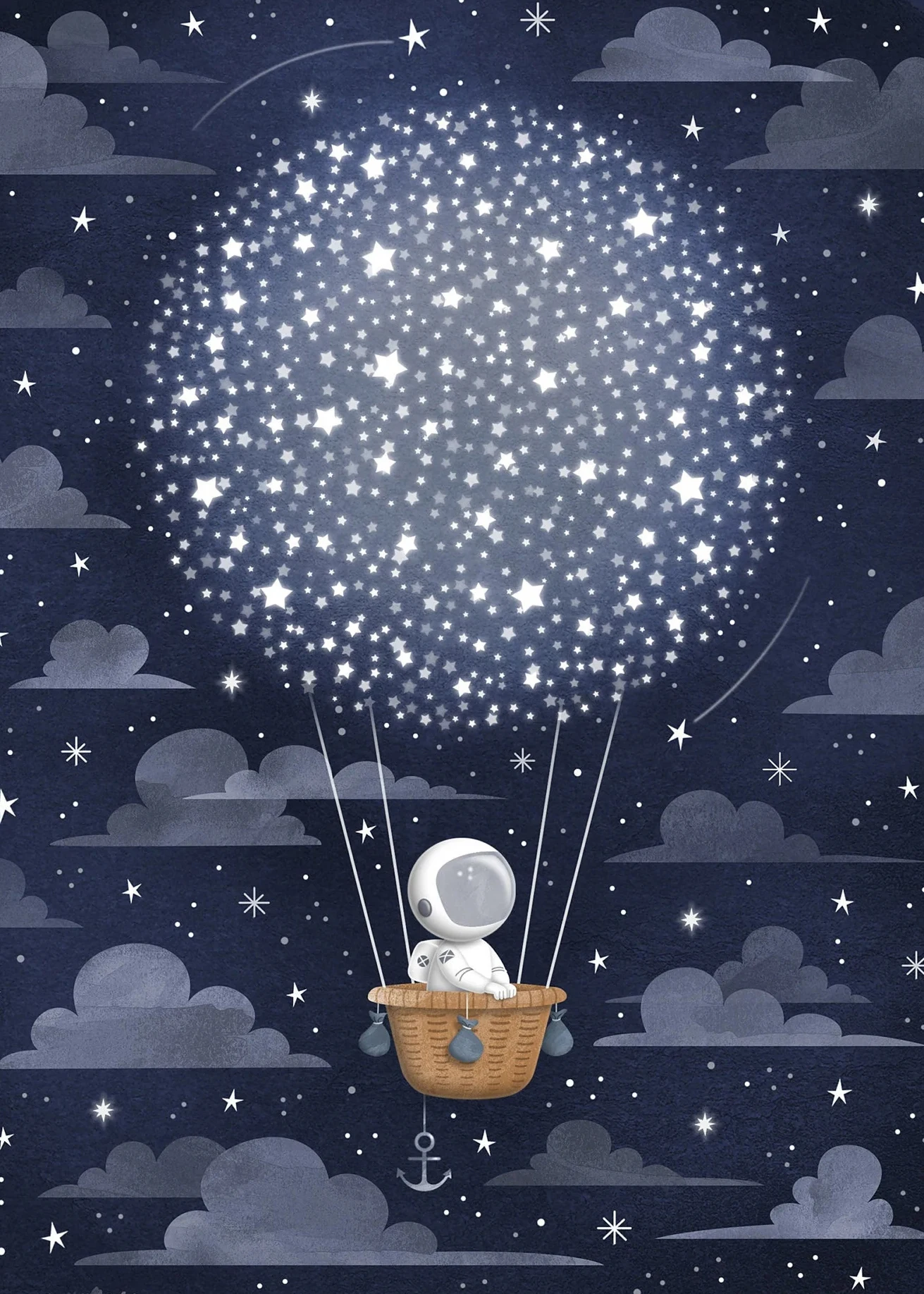 Plakat astronauta i gwiazdy do pokoju dziecięcego śliwka