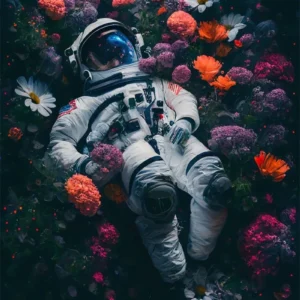 Plakat astronauta neon kolorowa abstrakcja kosmos Wzór 1