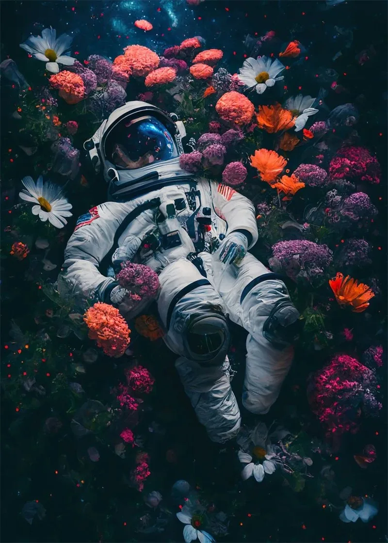 Plakat astronauta neon kolorowa abstrakcja kosmos Wzór 1